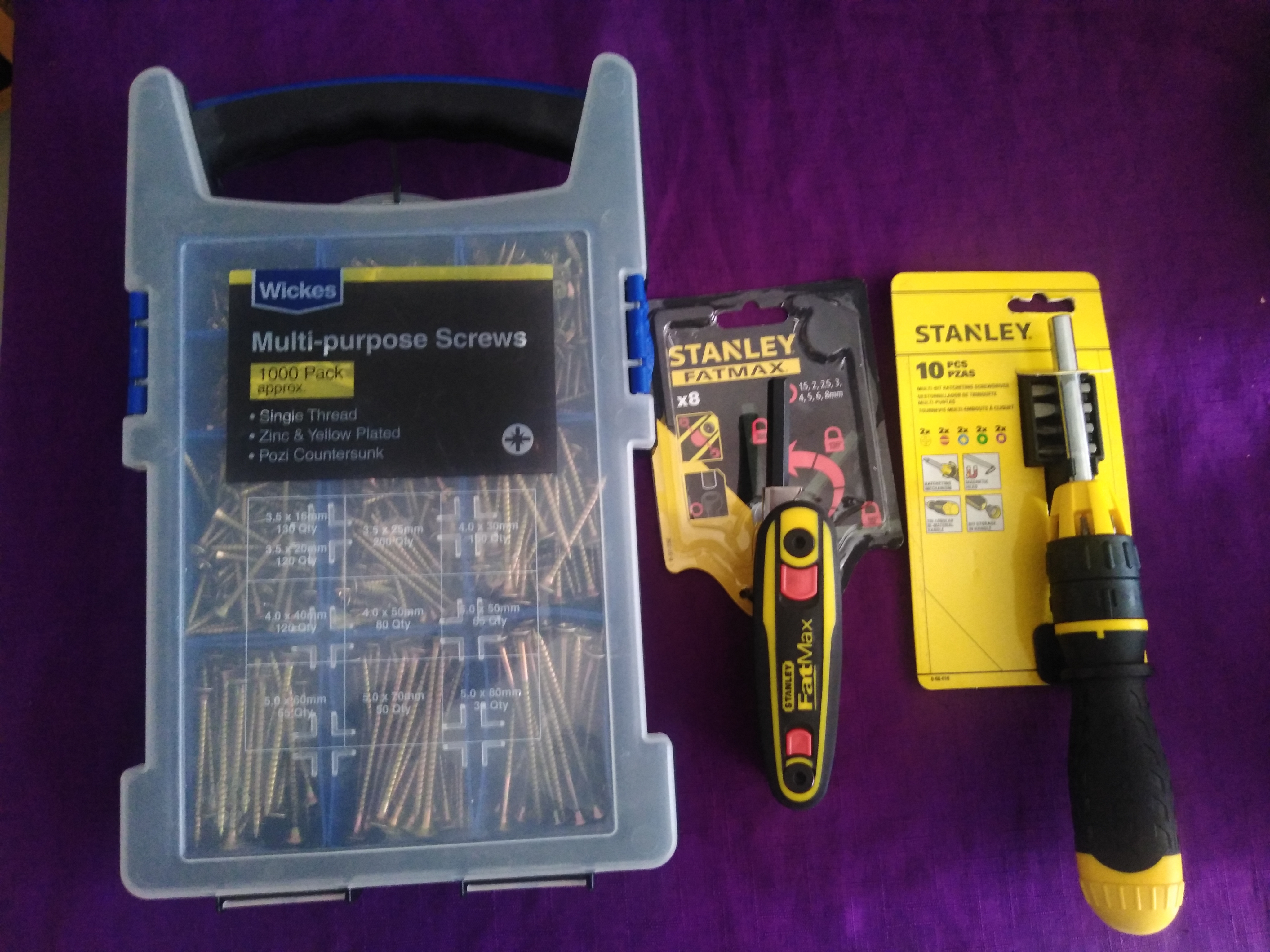 Tools and screws donated by Wickes